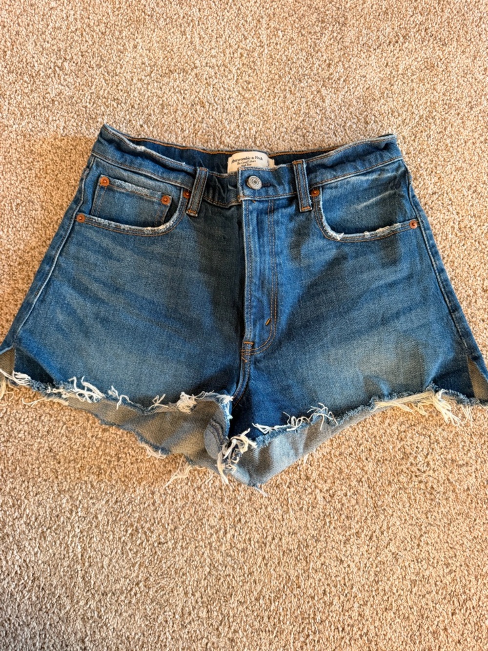 Abercrombie & Fitch Distressed High-Rise Denim Shorts - Blue
